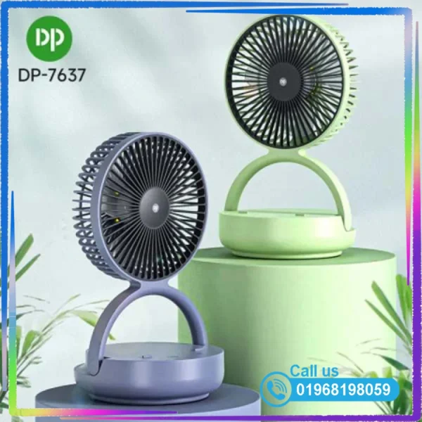 DP-7637 AC/DC Rechargeable 8000mAh Lithium Battery Auto Rotating Foldable Desk Fan With LED Lamp.